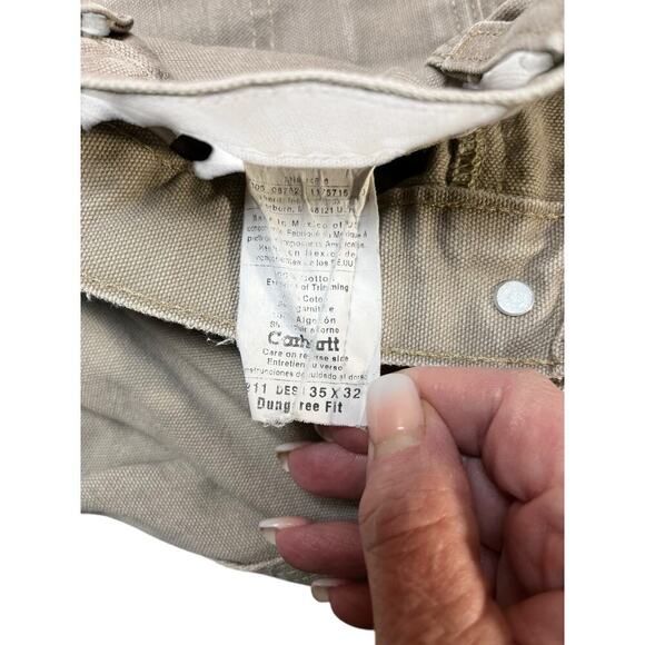 Carhartt Mens Dungaree Pants/Workwear 35x32 Khaki color-flawed - Picture 7 of 9